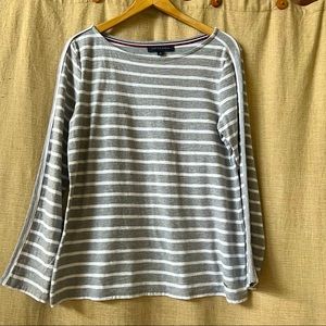Tommy Hilfiger gray white stripe boatneck nautical top M love it!!